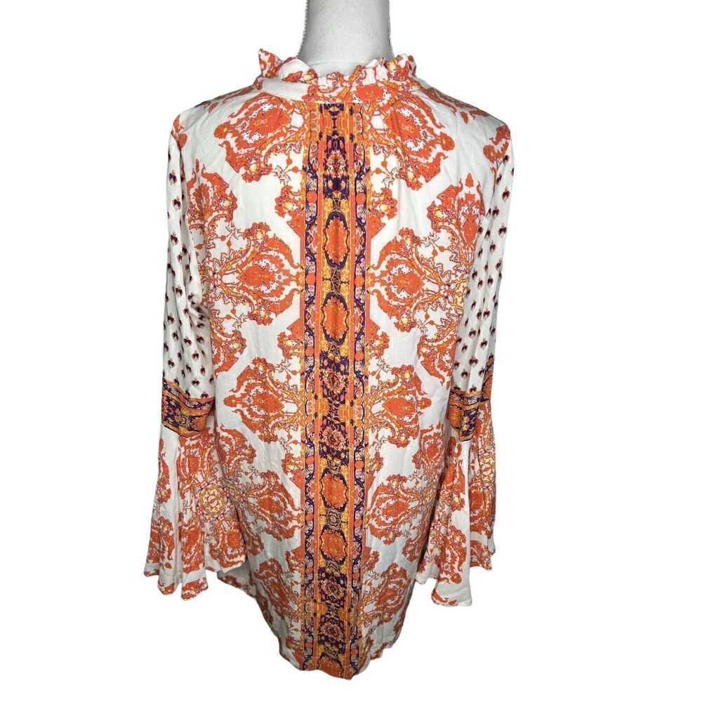 Free People Orange Cream Magic Mystery Bell Sleeve Button Down Shirt Sz Small